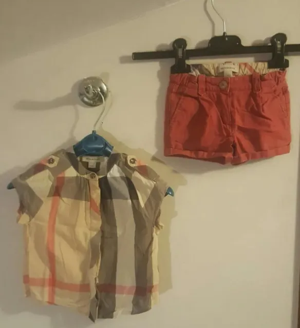 Set Completino Burberry Bambina 2 Anni /Camicia + Pantaloncini Bimba Cotone