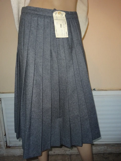 Jupe Plissee D'hiver Grise Flanelle  Vintage T 36/38  70 % Laine