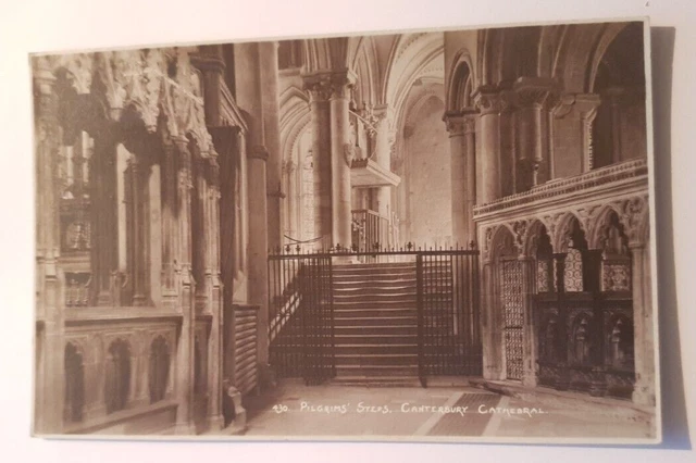 Vintage Unposted B&W Postcard - Pilgrim's Steps, Canterbury Cathedral  (b)