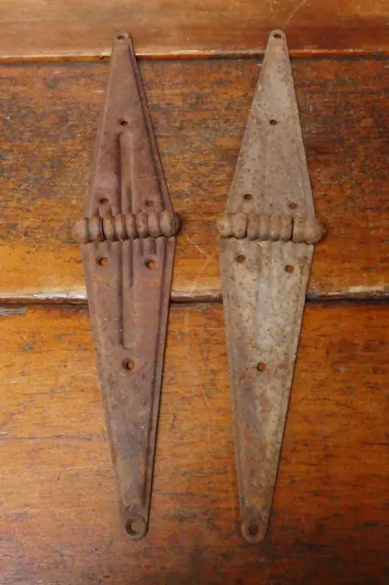 2) Antique Vintage Barn Door Shed Cabin Strap T Salvaged Hinges Rusty Patina 20”