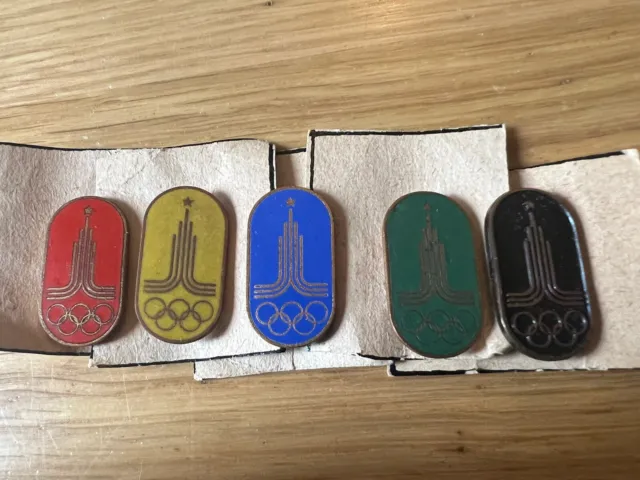 5x Moscow 1980 Olympics Pin Badges Logo Rings USSR Russia Rare