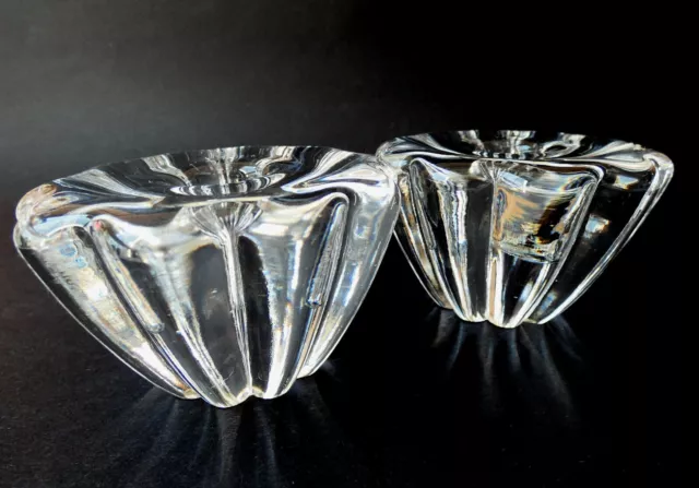 Vintage Pair Orrefors Sweden Heavy Clear Glass Crystal Stella Candle Holders 2