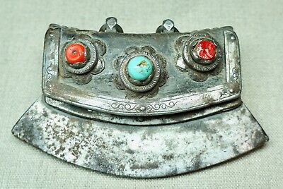 Antique Tibetan Leather Copper Brass Iron Fire Starter Tinder Pouch Turquoise 2