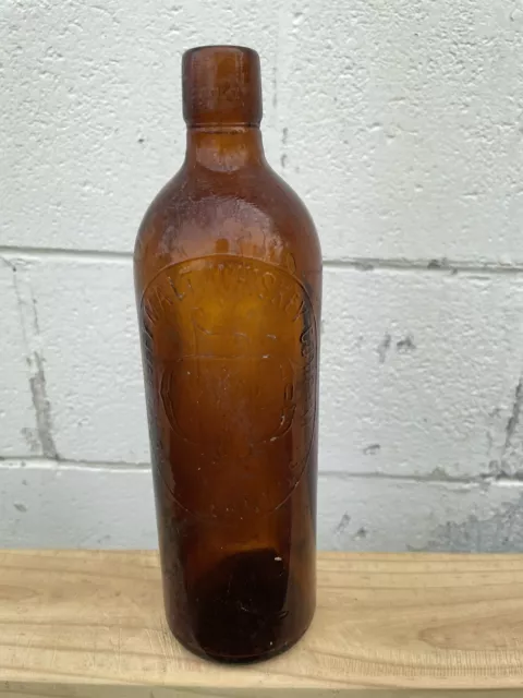 Antique 1886 The Duffy Malt Whiskey Co. Rochester NY Amber Bottle - 10" Tall
