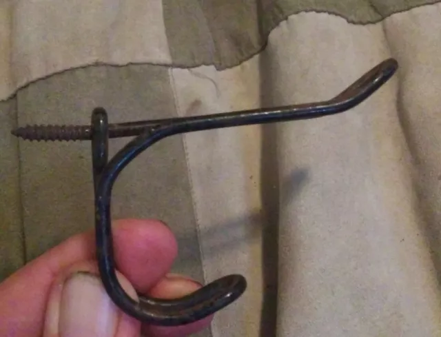 3 Antique Architectural Hardware Vinal Coated Double Hooks Hat Coat Screw Back 6