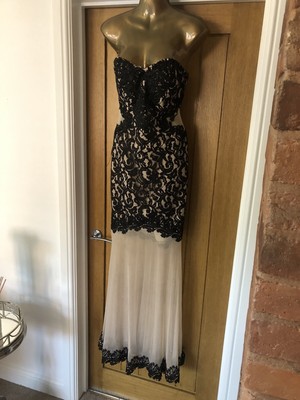 NEW Lipsy VIP From Next Black Nude Lace Maxi Long Gown Dress Size 12 Xmas Party