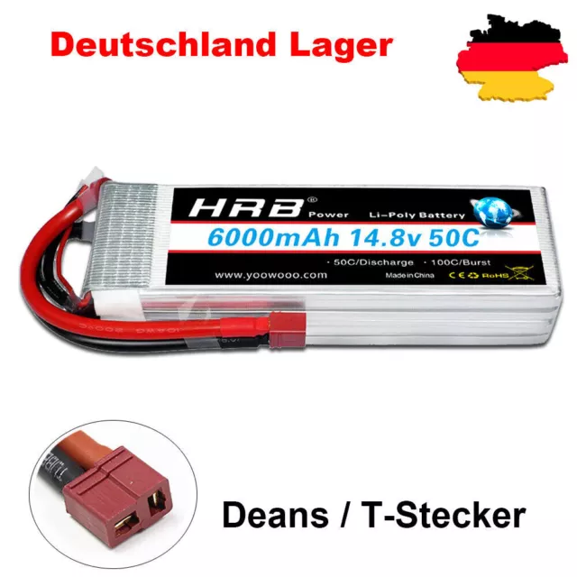 HRB 14,8V 4S 6000mAh 50C Deans T LiPo Batterie für RC Flugzeug Drohne Buggy DE