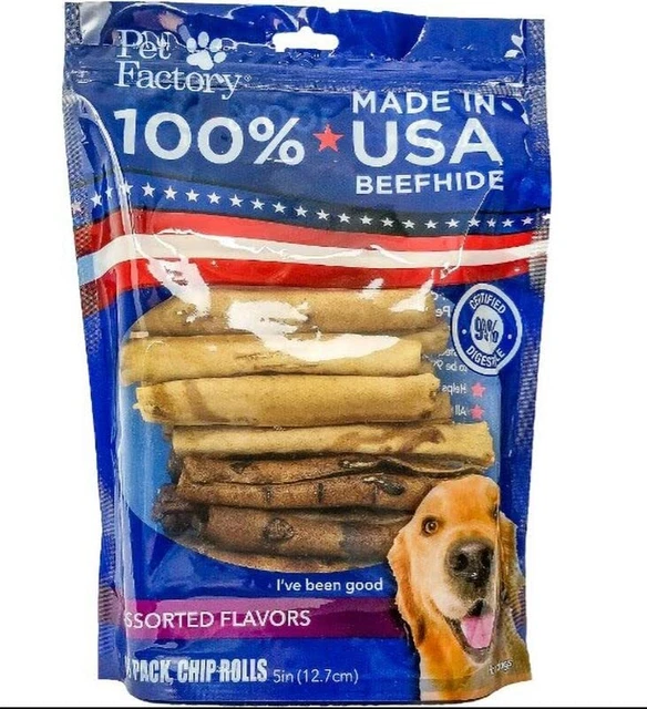 Pet Factory 100% Made in USA Beefhide 5" Chip Rolls Dog Chew Treats - Beef & ...