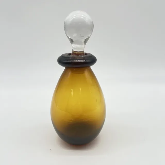 Vintage Hand Blown Art Glass Amber Perfume Cruet Bottle With Stopper Vanity