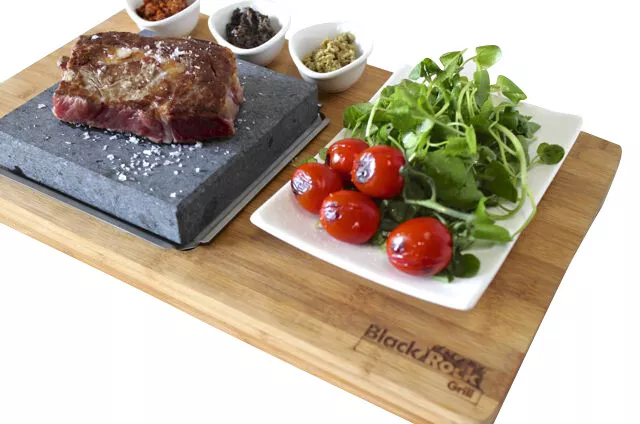 Hot Stone Tischplatte Kochen Steak auf dem Stein schwarz Rock Grill Set Lava Rock