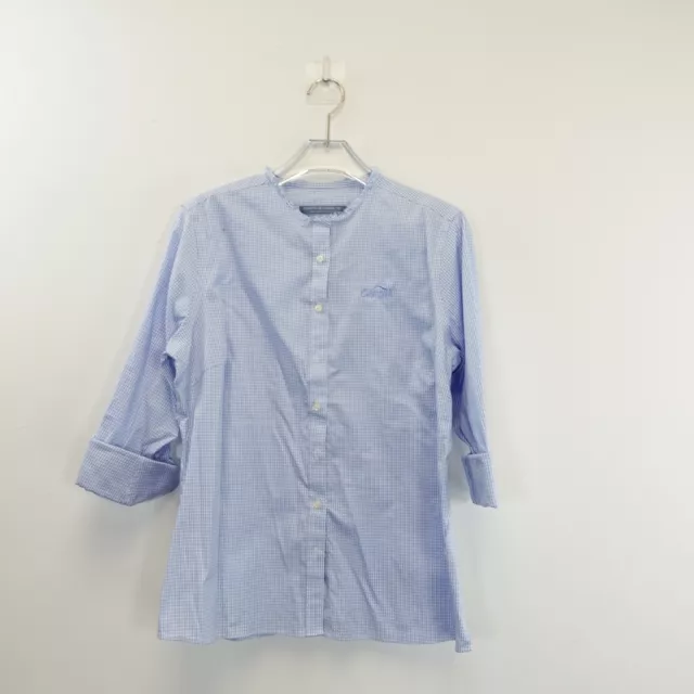 Womens Top Size Large Button Up Check Blue Roll Tab Wrinkle Free Blouse Forsyth