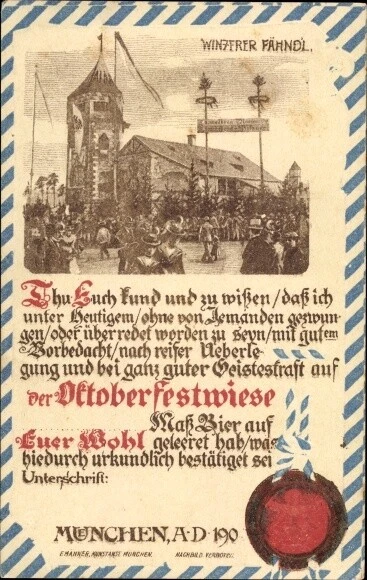 Ak München, Oktoberfest, Winzerer Fähndl, Urkunde - 10607269