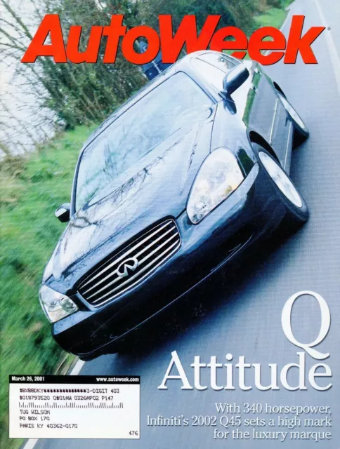AutoWeek Magazine March 26, 2001 Infiniti Q45 340 horsepower