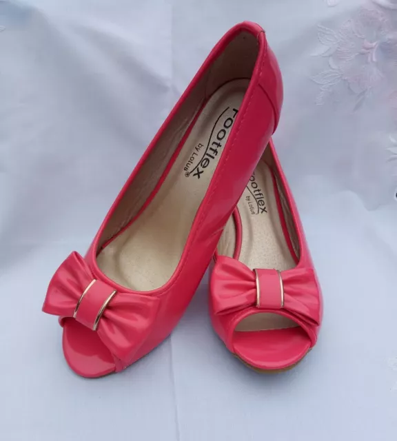 PEEP TOE WEDGE Shoes Footflex By Lotus Pink Patent Bow BNWOT UK 5 EEE 10.99 PicClick UK