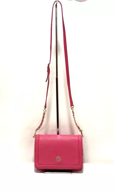 Tory Burch Landon Robinson Hot Pink Leather Crossbody Shoulder Bag