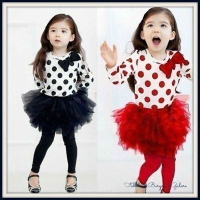 New Girls Outfit Birthday Long Sleeve Top Tutu Skirt Leggings Party Kids Clothes