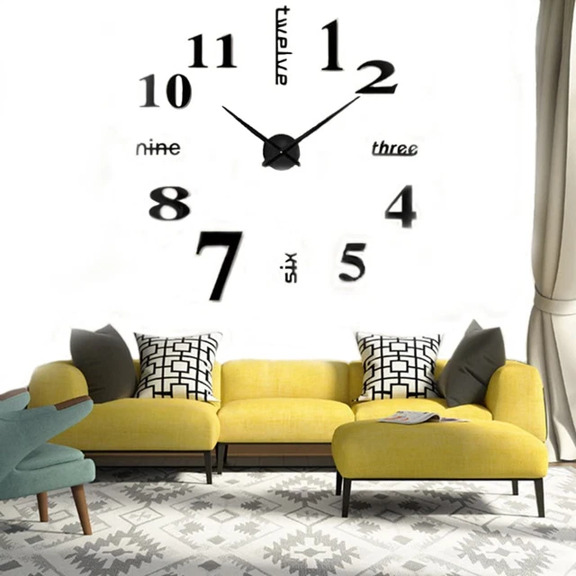DIY Wall Clock Modern Large 3D Wall Clock Mirror Stickers Home Office Decor,Blac