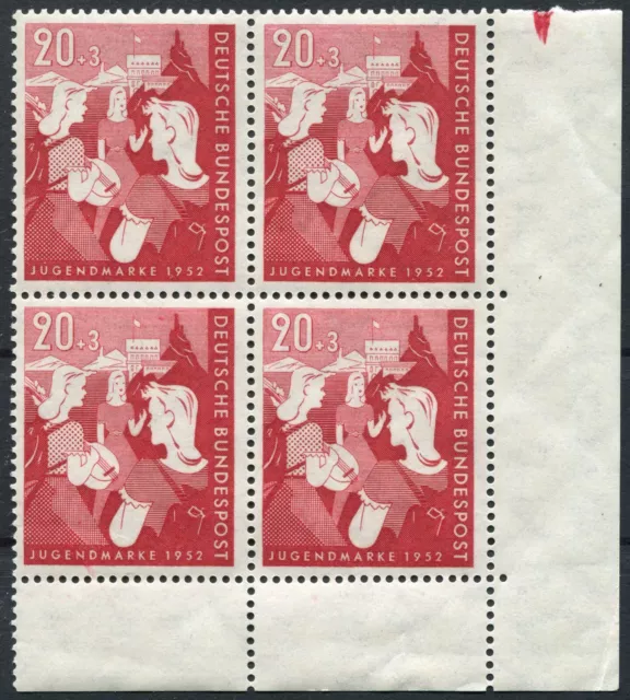 Bund Nr. 154 ERVB postfrisch Eckrand Viererblock Formnummer FN 0B BRD 1952