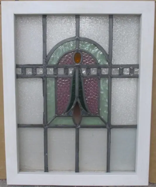 MIDSIZE OLD ENGLISH LEADED STAINED GLASS WINDOW Pretty Abstract 18" x 22.75"