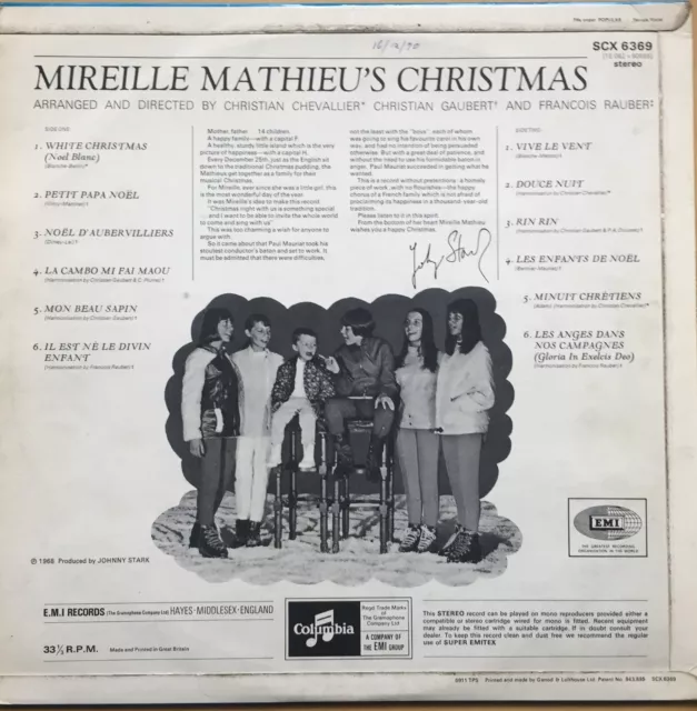 Mireille Mathieu Christmas 1968 Uk Columbia Vinyl Lp  Scx 6369 Xmas Ex / Ex 2