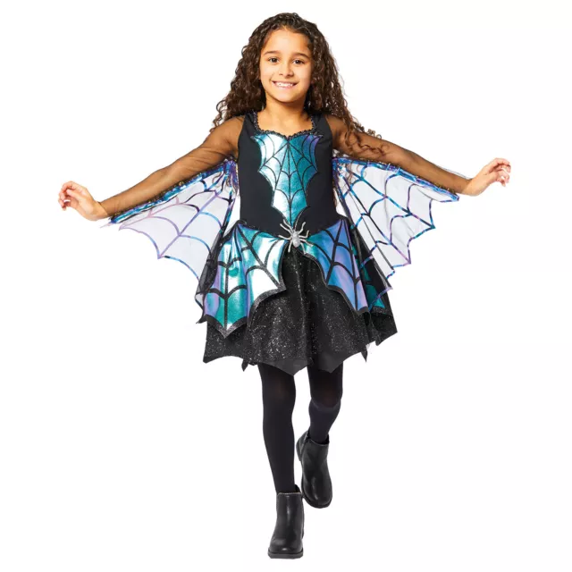Childs Blue Iridescent Spider Girl Fancy Dress Halloween Costume Kids Outfit