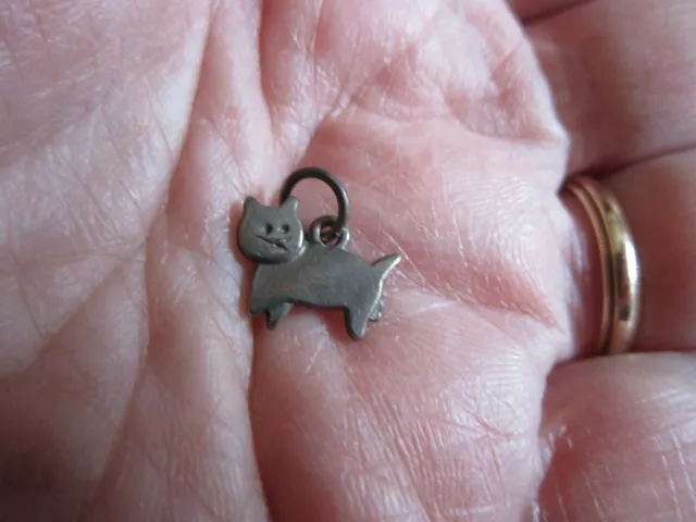 TINY Cat Charm Silver tone Metal VERY SMALL Cute Unique Jewelry Kitty FREE SHIP