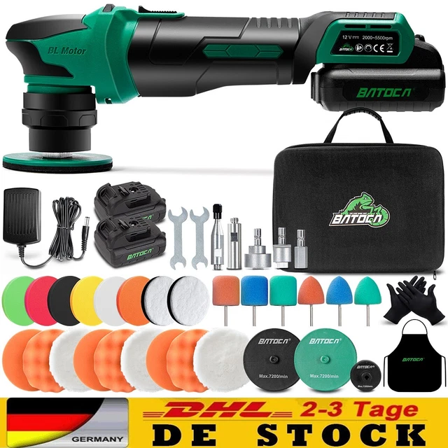 BATOCA S6 Mini Batterij Polijstmachine,DA&RO Polijst machine,Professionele Set voor Detailing en Lakverzorging,12V Auto Polijsten 25mm/50mm/75mm,1000 5000PRM&4200 21000rpm,polijstspons/wolschijf