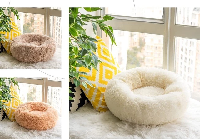 Donut Plush Pet Dog Cat Bed Fluffy Soft Warm Calming Bed Sleeping Kennel Nest 4