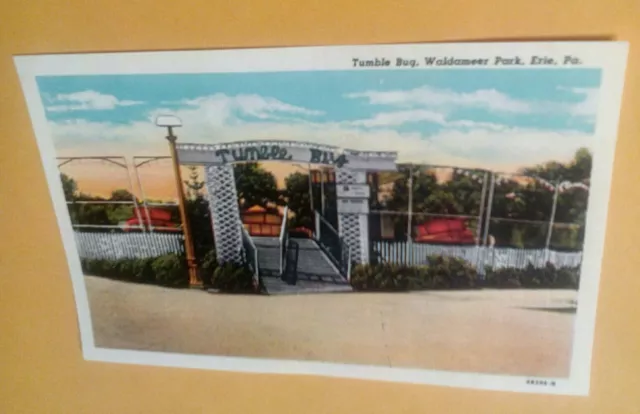 Old Erie PA. Waldameer Amusement Park Tumble Bug Ride Rare Postcard Repo