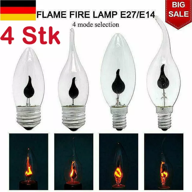 4x E27, E14 LED FLACKER Feuer Flamme Kerze Glühbirne Atmosphäre Wohnkultur Lampe