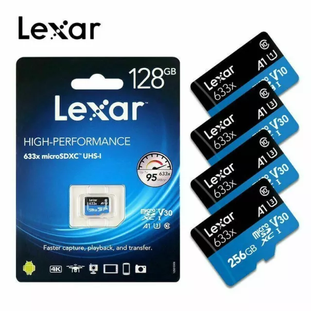 Lexar 633X 64GB 128GB 256GB 512GB U3 V10/V30 A1/A2 C10 MicroSD XC TF Memory card