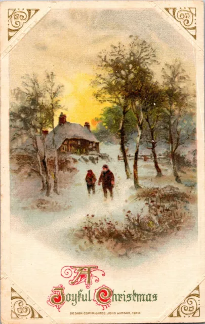Winsch Christmas Postcard Antique Victorian English Manor Man Boy Pastoral Snow