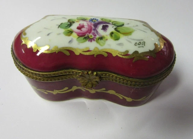 Boîte à Pilules Vintage Limoges France - Scène Figurative Jeunes Mariés Victoriens - Excellent état