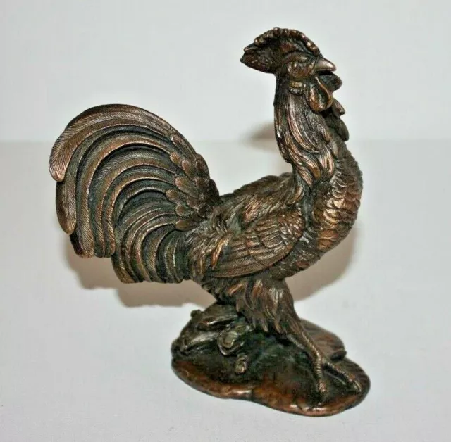 Hahn Bronze massiv 2351g Tier Figur 17cm Statue Skulptur animal cock vintage 1v2