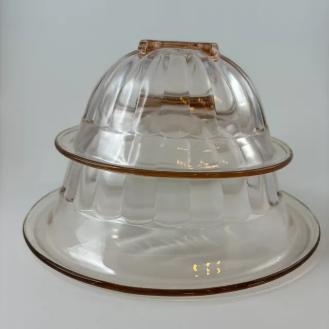 VTG Federal Depression Glass Ribbed Nesting Mixing Bowl Set Pink 8.5” 6.5”