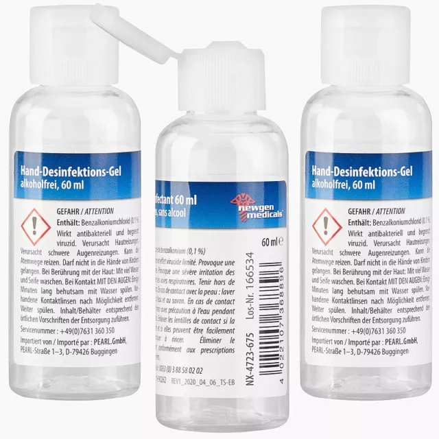 3er-Set Hand-Desinfektions-Gels, Spender-Flasche, alkoholfrei, je 60ml