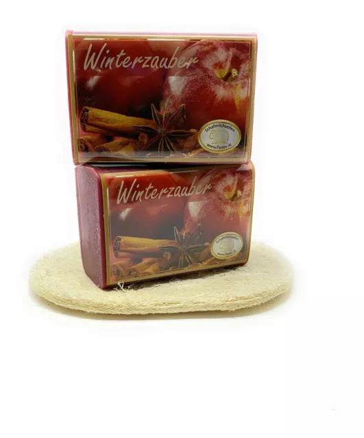 2er Set Schafmilchseife Winterzauber + Luffa Seifenablage 200 g