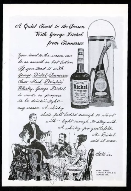 1965 George Dickel Tennessee whiskey Christmas theme vintage print ad