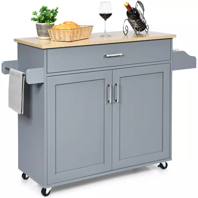 Kitchen Island Storage Trolley Rolling Cart Shelves Cupboard Cabinet Drawer Home