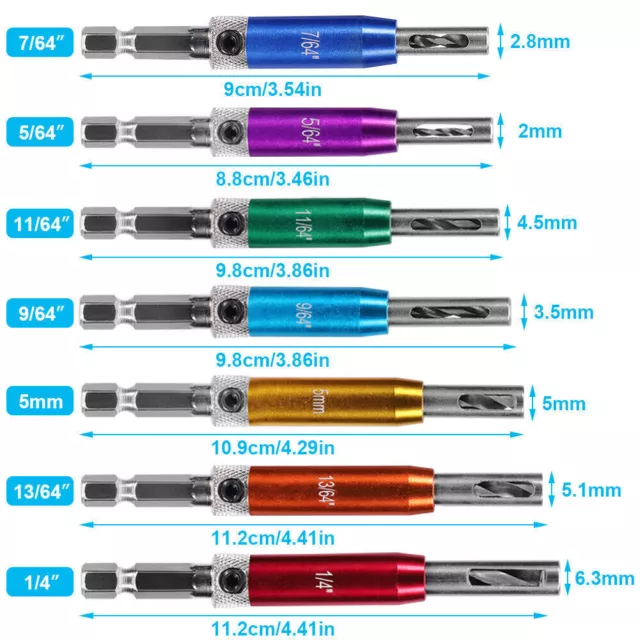 7PCs Hex Self Centering Hinge Drill Bit Set Hardware Pilot Hole Door Window Tool 2