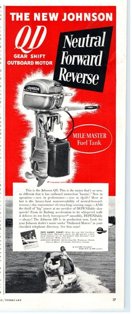 1949 Print Ad Johnson Sea-Horses Outboard Motor New QD Gear Shift Boating!