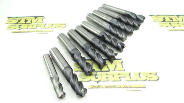 10 Solid Carbide Square Corner Radius & Ball Nose End Mills 3/8" To .4970" Dia