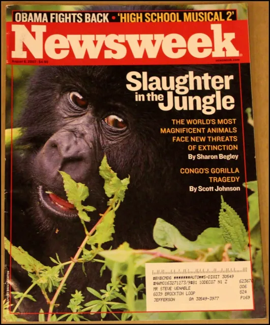 8/6/2007 Newsweek Magazine Slaughter in the Jungle Congo Animal Extinction Obama