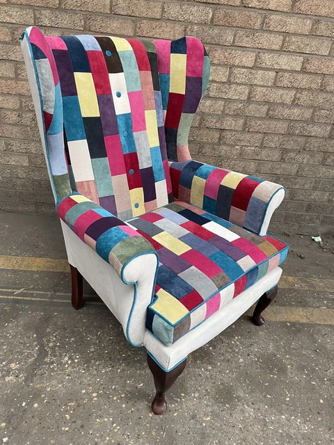 SHERBORNE WING BACK Chair Newly Upholstered In Patchwork Design
