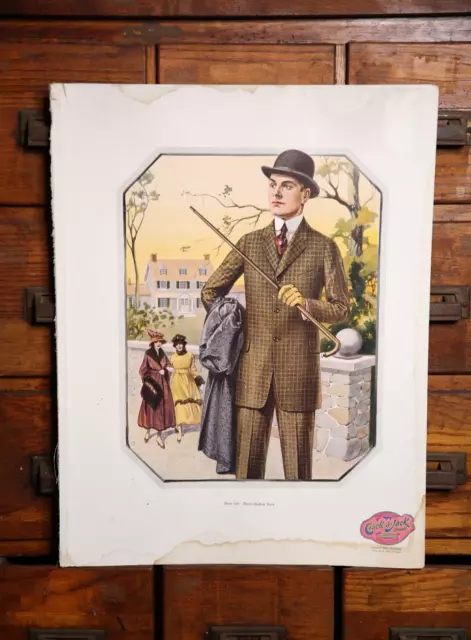 Vintage Mens clothing display Suit Advertising sign print Tailor hat cane