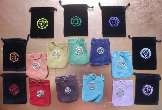 Velvet or Suede Pouch Bag Tumbled Stones Tarot Card Deck Oracle Wiccan 7 Chakras