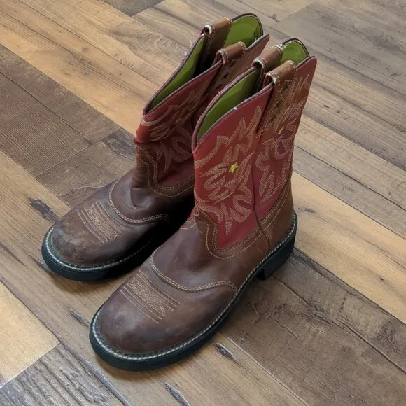 Ariat Women's 9B Red and Brown Leather Western Cowgirl Boots 16762