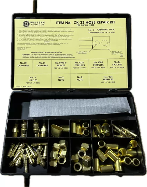 Western Enterprises Hose Repair Kit, B-Size Fittings, 1/4 Inches Hose Id