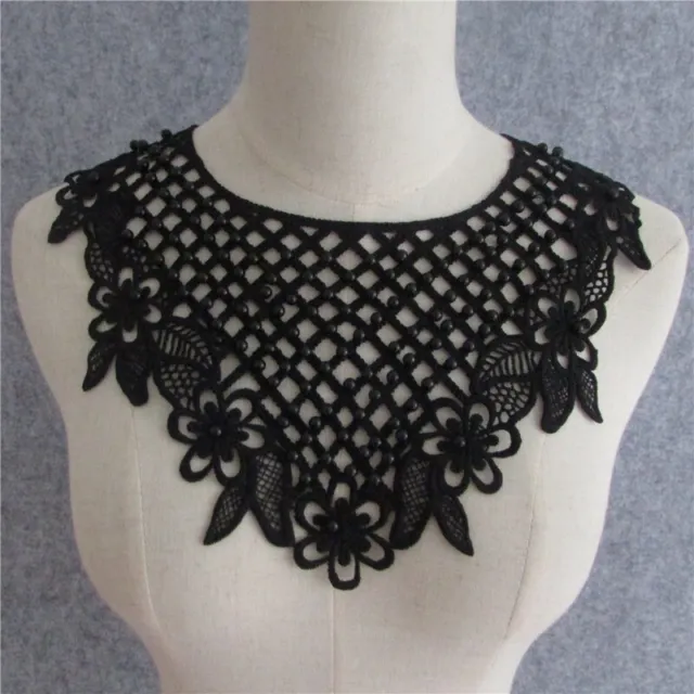 1PC Black Lace Beaded Hollowed Faux Collar Floral False Neck Applique Sewing DIY