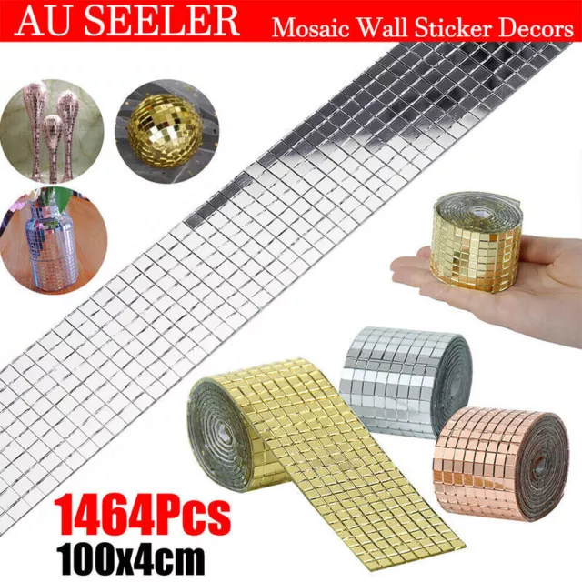 DIY Mini Mosaic Tiles Self-Adhesive Square Mirror Glass Wall Sticker Decors AU